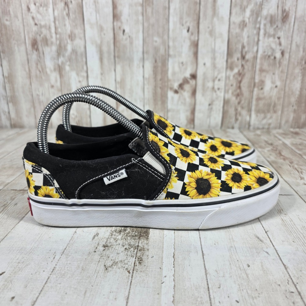 Vans Classic‎ Slip On Womens 7.5 Sunflower Checkerboard Black White Yellow Shoes